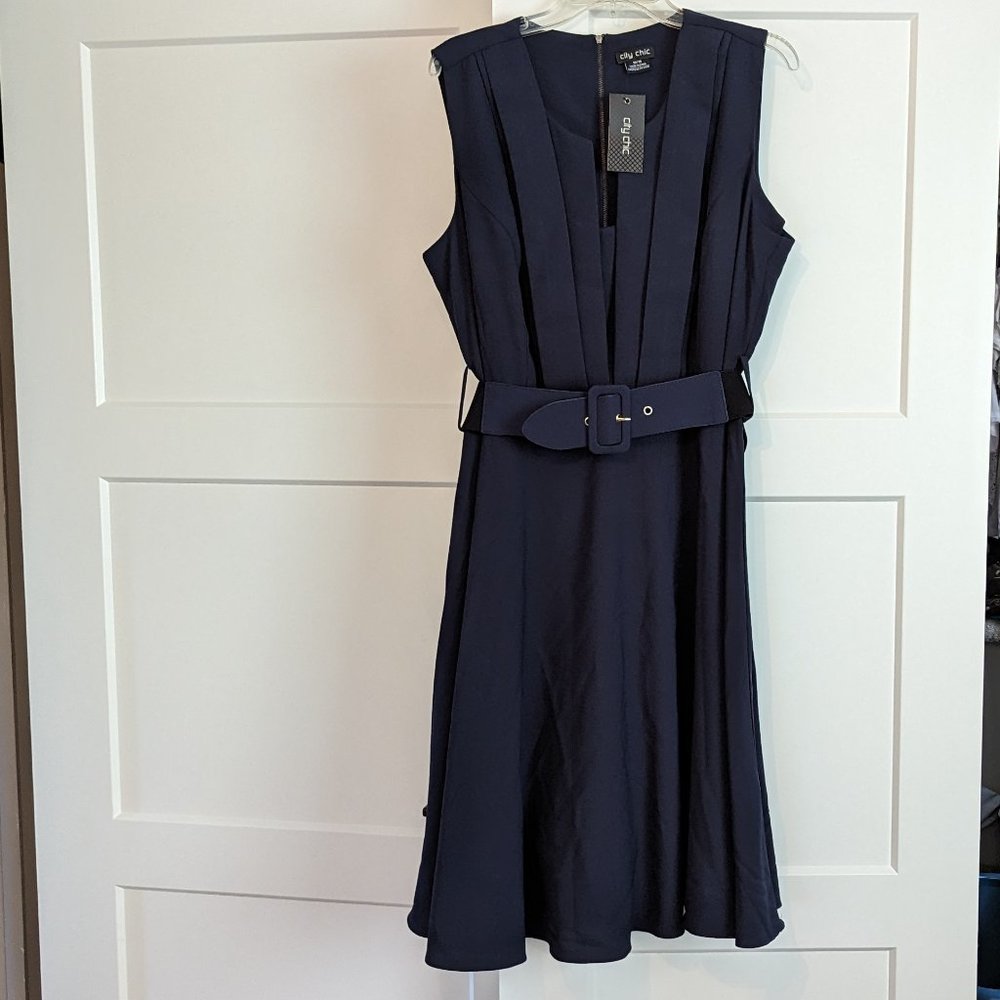 City Chic, Vintage Veronica, Navy Belted Sleeveless Dress, 18